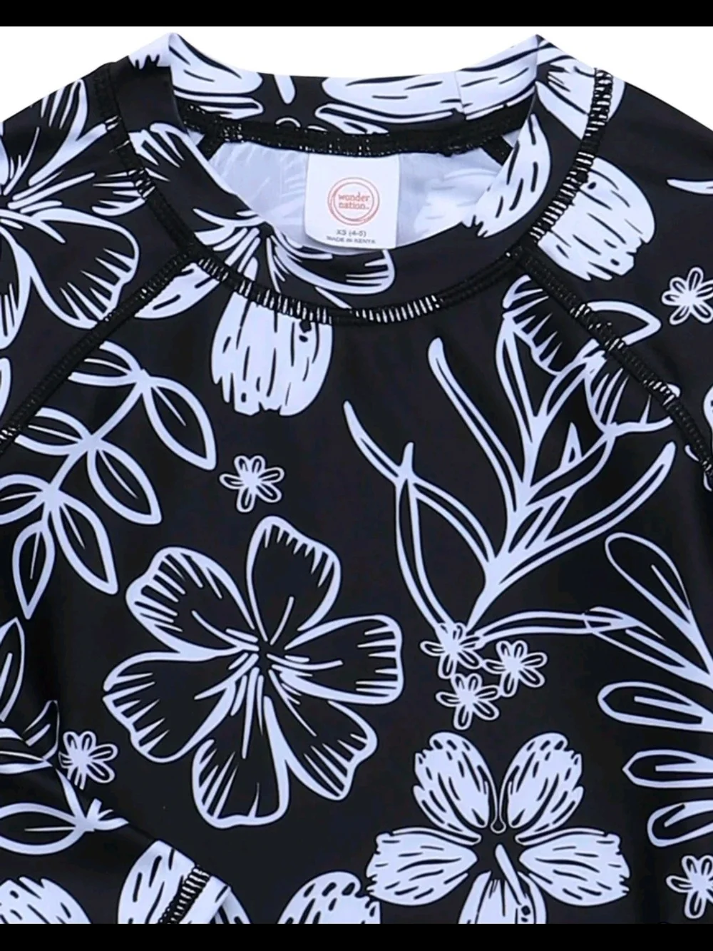 (2) Piece Kids Black & White Floral Rash Guard Bathing Suit Set NWOT